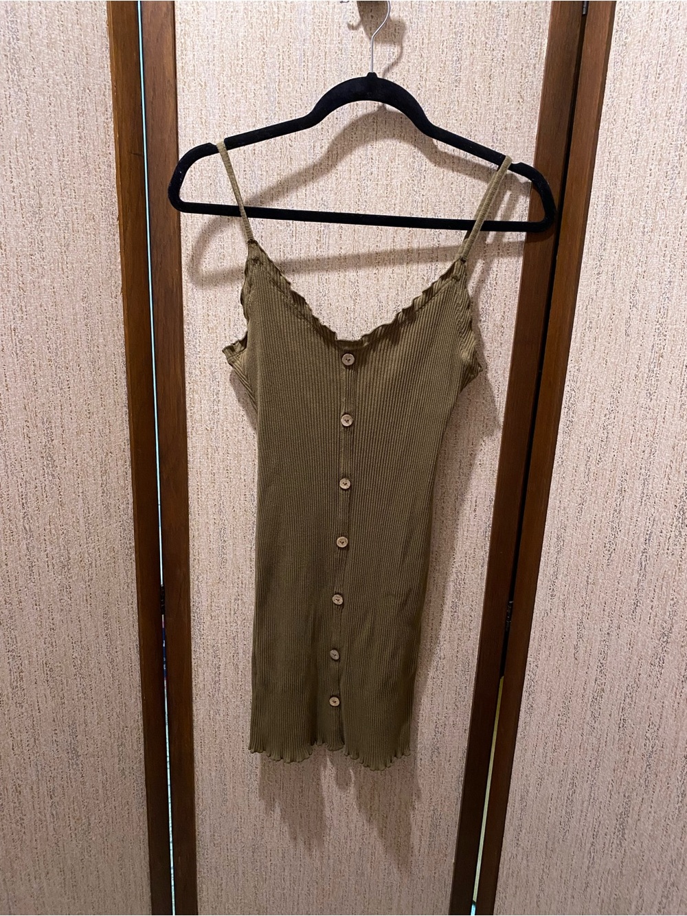 Ardene Olive Green Ribbed Button-Front Detailing Mini Dress